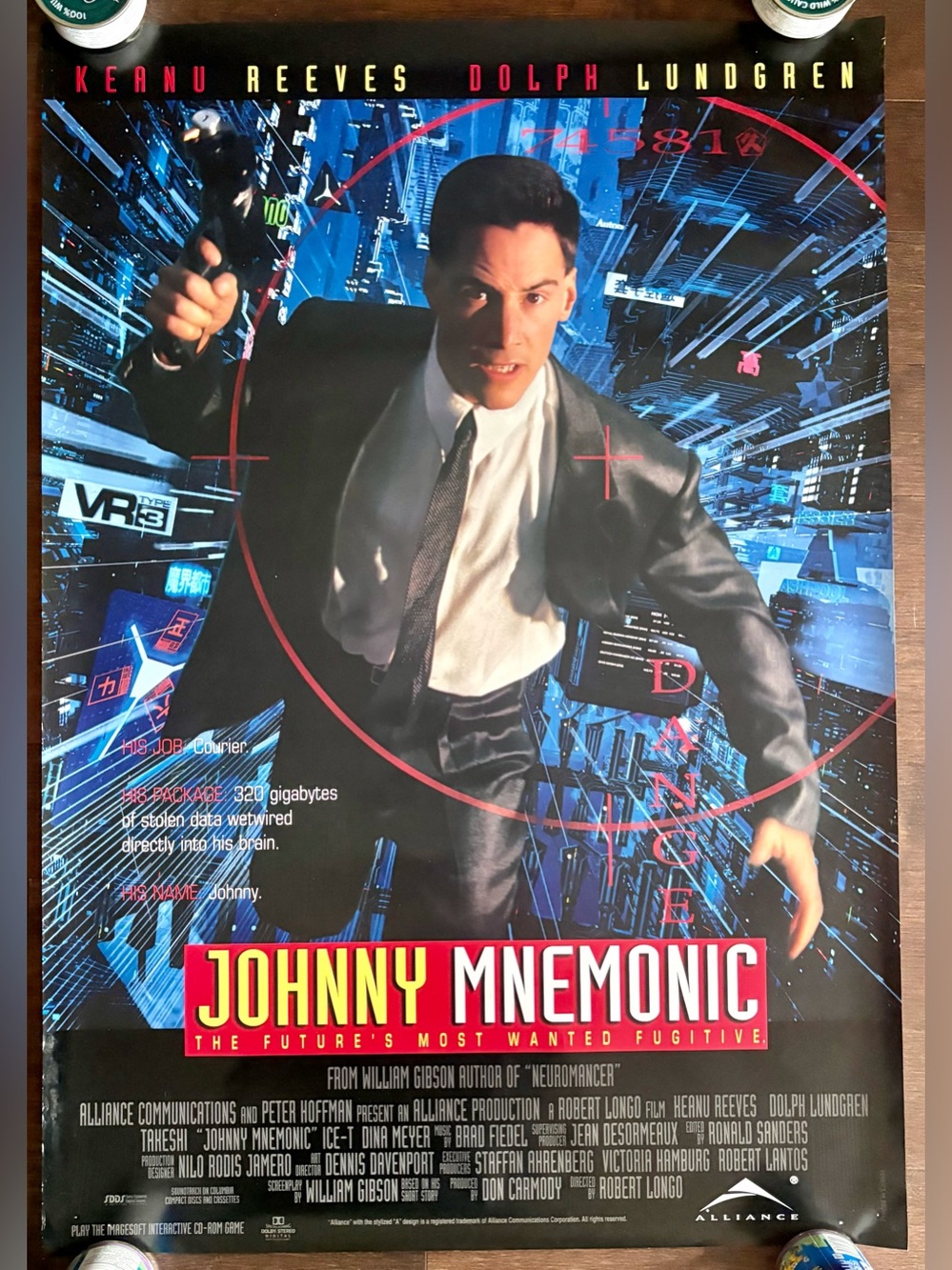 JOHNNY MNEMONIC ORIGINAL ROLLED DS MOVIE POSTER 39x27 1995 KEANU REEVES Canada